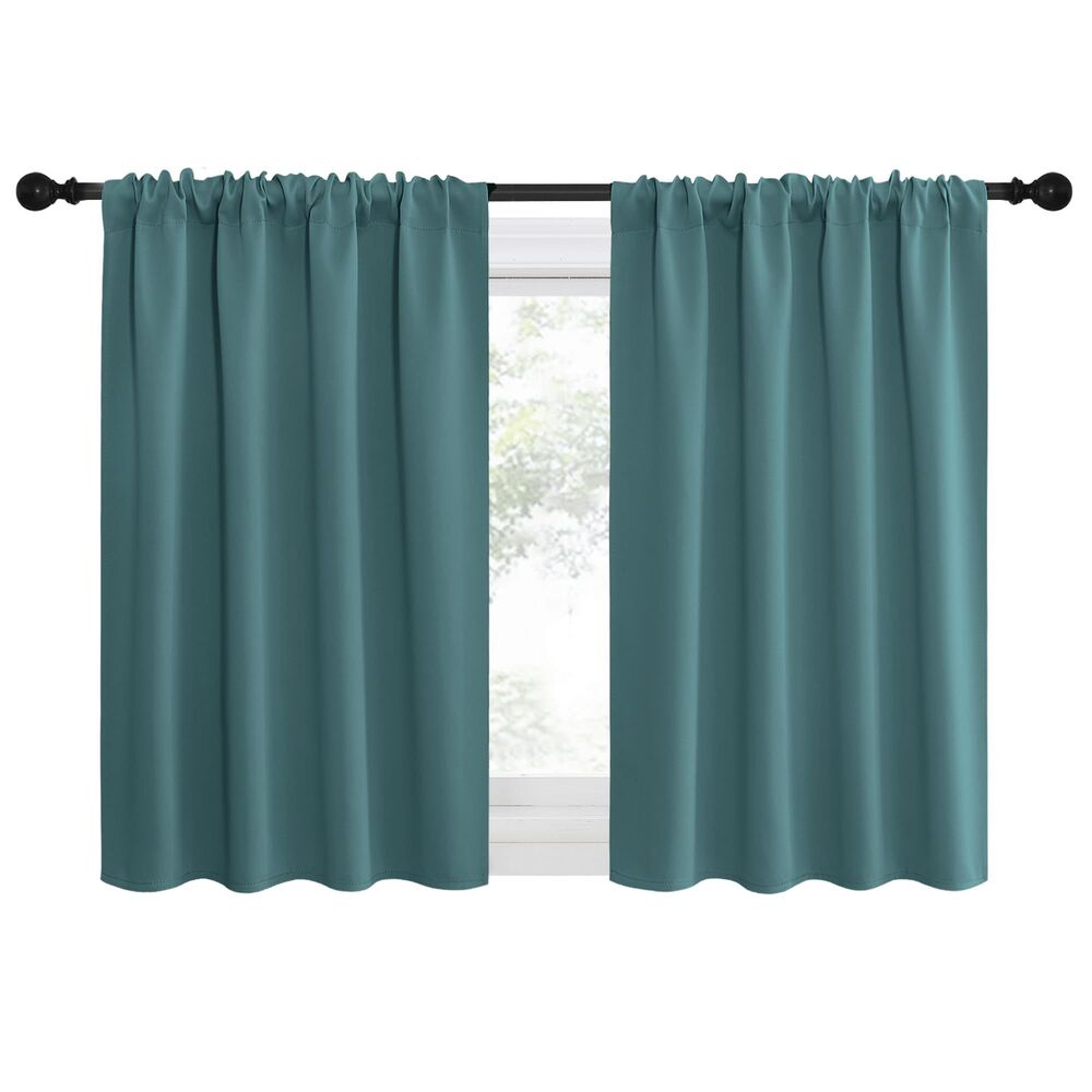 Set of 2 Curtain Panels, 34" x 36" Blackout Curtains (Sea Teal)